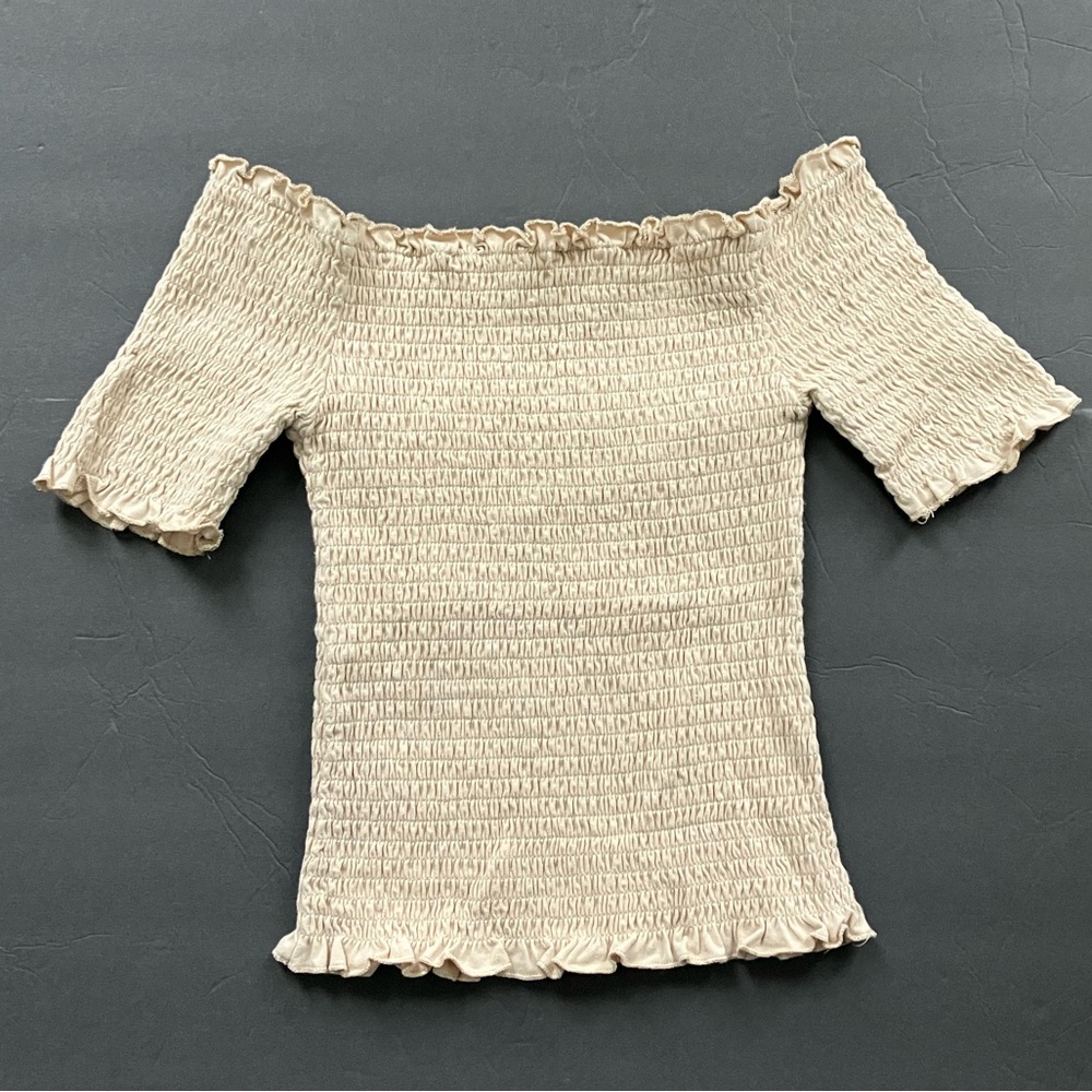 Cropped off the shoulder beige top
